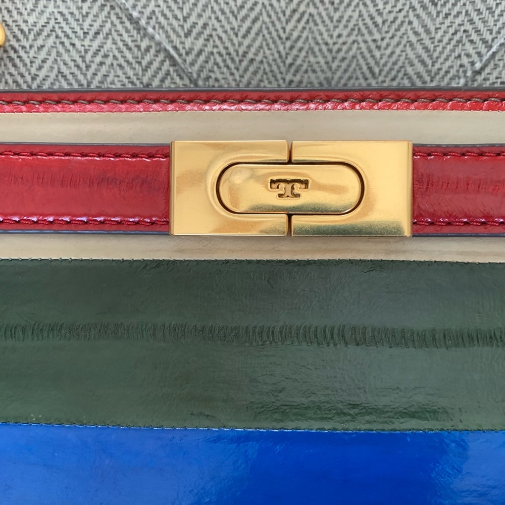 Tory Burch Colorblock Patchwork Eel Leather Lee Radziwill Shoulder Bag NWT - Picture 13 of 16